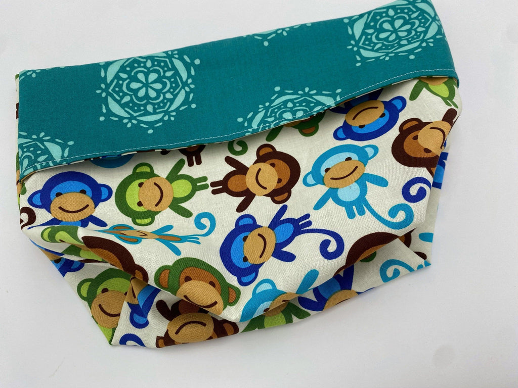 Reusable Popcorn Bag, Reusable Microwave Popcorn, Microwave Popcorn Cozy, Eco-Friendly Snack Holder - Monkeys Blue