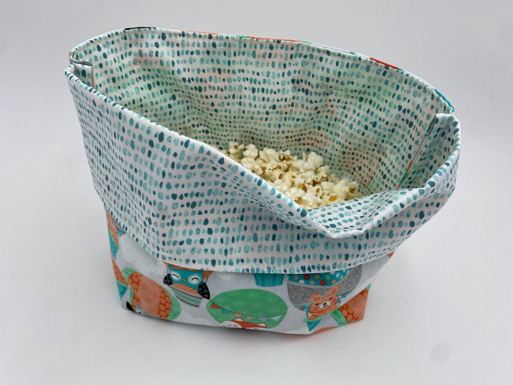 Reusable Popcorn Bag, Reusable Microwave Popcorn, Microwave Popcorn Cozy, Eco-Friendly Snack Holder - Animal Balloons