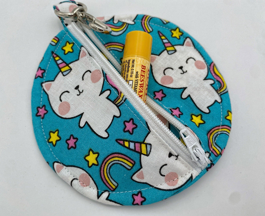 Ear Bud Pouch, Lens Cap Holder, Pacifier Pouch, Ear Bud Case, Paci Pod, Coin Purse, Ear Pod Cozy, Earpod Holder - Unicorn Cat Blue