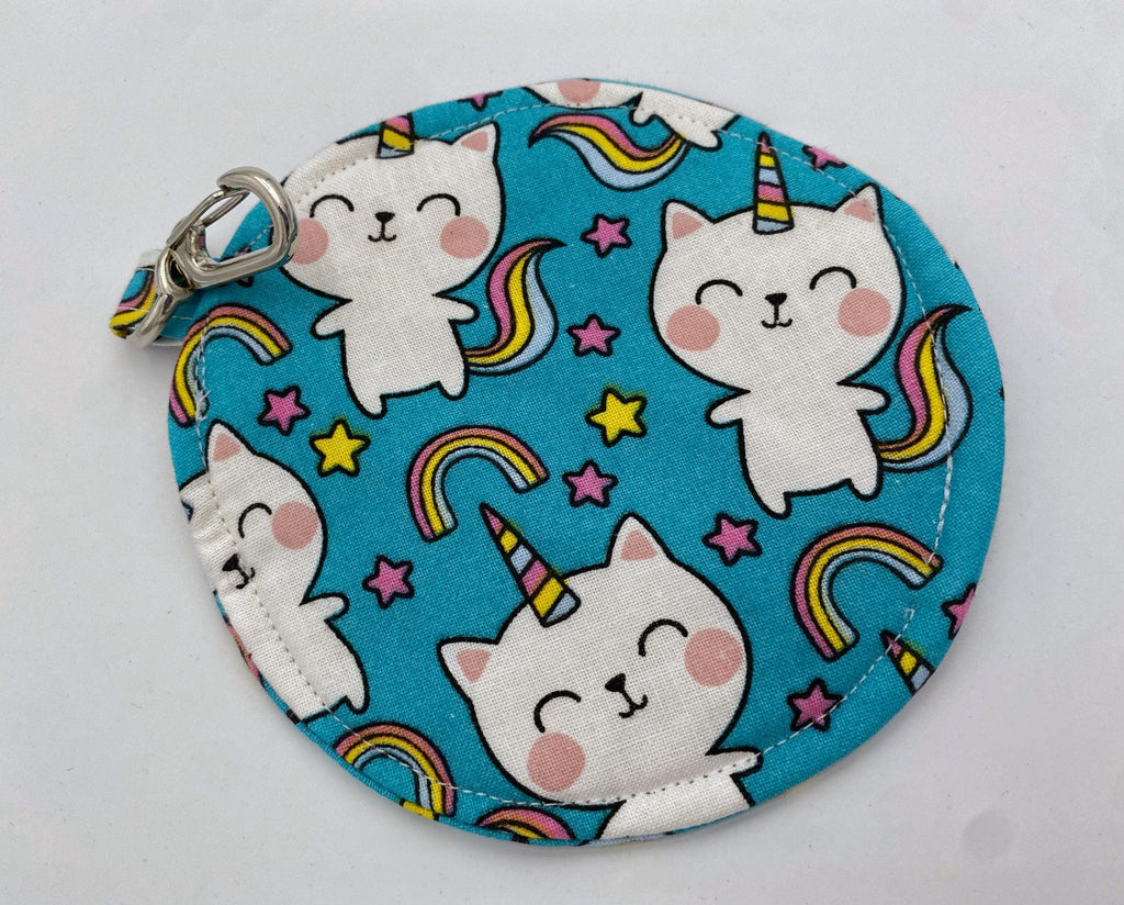 Ear Bud Pouch, Lens Cap Holder, Pacifier Pouch, Ear Bud Case, Paci Pod, Coin Purse, Ear Pod Cozy, Earpod Holder - Unicorn Cat Blue