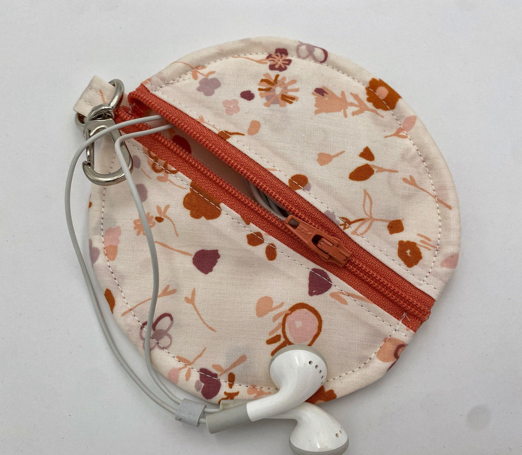 Ear Bud Pouch, Lens Cap Holder, Pacifier Pouch, Headphone Pouch, Earbud Case, Earpod Case, Paci Pod - Cream Floral