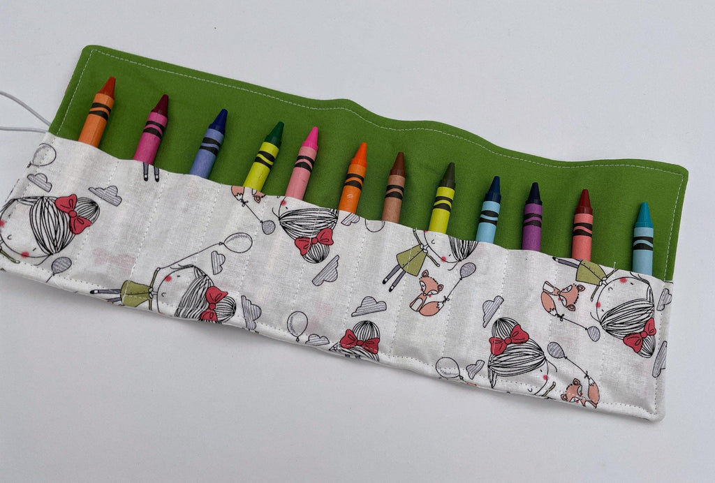 Crayon Roll, Crayon Caddy, Crayons Included, Girl Stocking Stuffer, Dog Crayon Case - Girl and Fox Friends