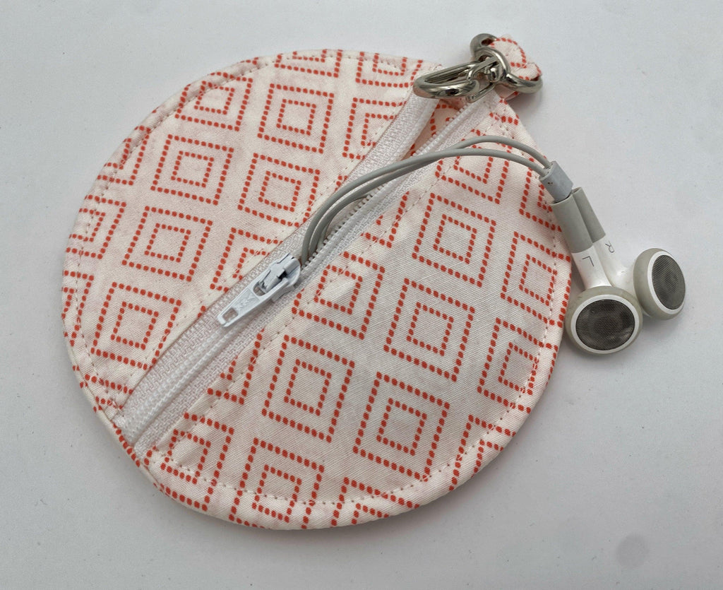 Ear Bud Pouch, Lens Cap Holder, Pacifier Pouch, Ear Bud Case, Paci Pod, Ear Pod Pouch, Earpod Holder, Small Coin Purse - Orange Diamonds