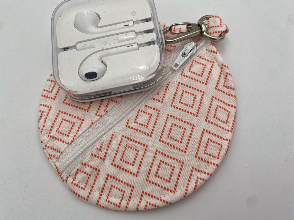 Ear Bud Pouch, Lens Cap Holder, Pacifier Pouch, Ear Bud Case, Paci Pod, Ear Pod Pouch, Earpod Holder, Small Coin Purse - Orange Diamonds