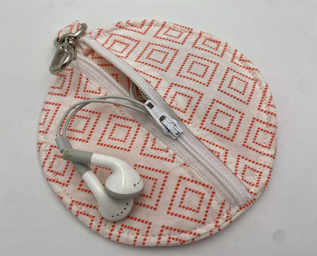 Ear Bud Pouch, Lens Cap Holder, Pacifier Pouch, Ear Bud Case, Paci Pod, Ear Pod Pouch, Earpod Holder, Small Coin Purse - Orange Diamonds