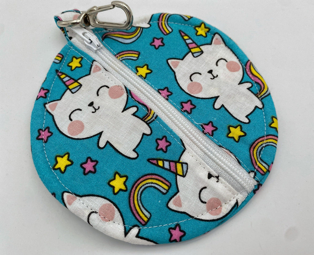 Ear Bud Pouch, Lens Cap Holder, Pacifier Pouch, Ear Bud Case, Paci Pod, Coin Purse, Ear Pod Cozy, Earpod Holder - Unicorn Cat Blue