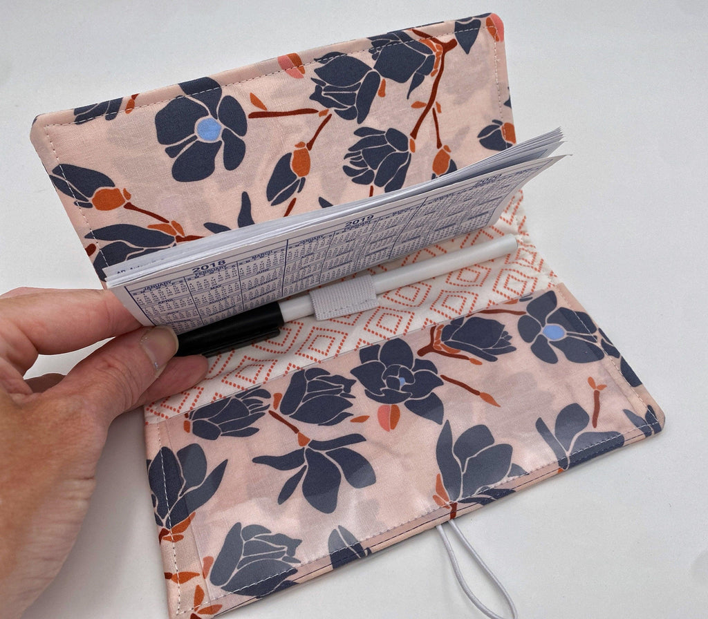 Tan Duplicate Checkbook Cover, Pen Holder, Beige Duplicate Check Book Register, Fabric Checkbook Cover - Charleston Magnolia