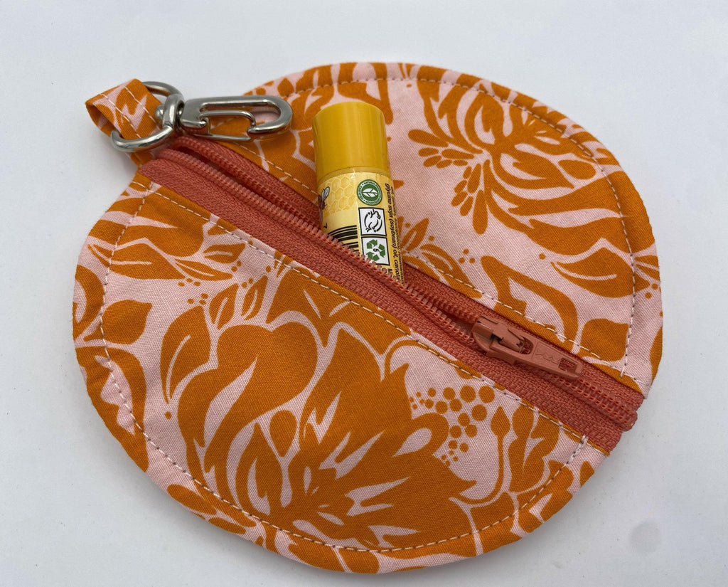 Ear Bud Pouch, Lens Cap Holder, Pacifier Pouch, Ear Bud Case, Paci Pod, Ear Pod Pouch, Zipper Change Purse, Earpod Case - Orange Pink Damask