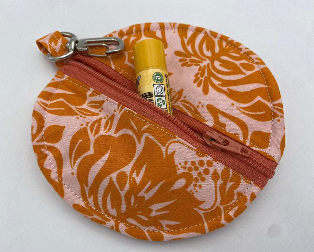 Ear Bud Pouch, Lens Cap Holder, Pacifier Pouch, Ear Bud Case, Paci Pod, Ear Pod Pouch, Zipper Change Purse, Earpod Case - Orange Pink Damask