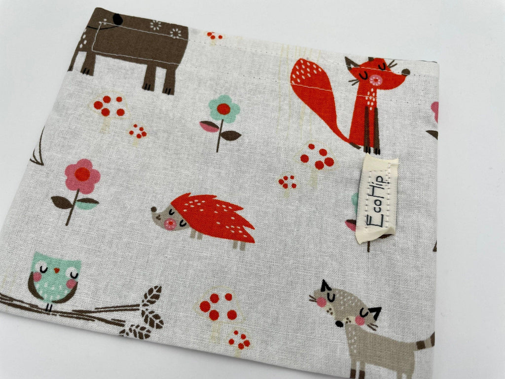 Reusable Snack Bag, Reusable Baggie, Animal Snack Bag, Owl Fabric Snack Bag, Reusable Fabric Snack Bag - Wild Animals Cream