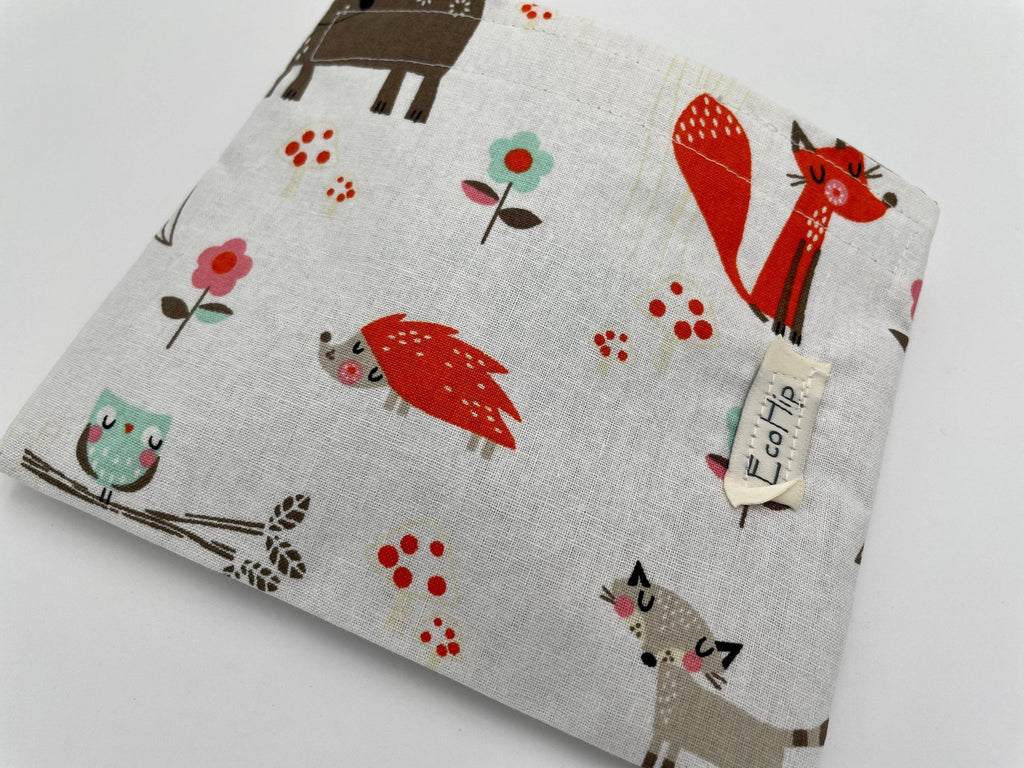 Reusable Snack Bag, Reusable Baggie, Animal Snack Bag, Owl Fabric Snack Bag, Reusable Fabric Snack Bag - Wild Animals Cream