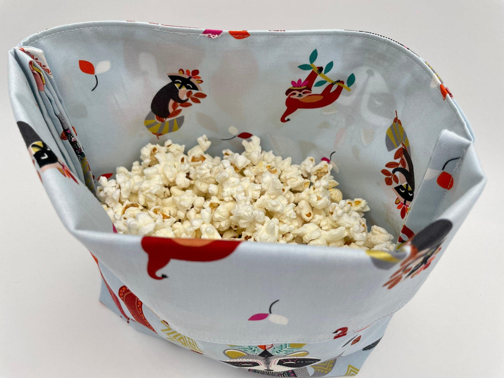 Reusable Popcorn Bag, Reusable Microwave Popcorn, Microwave Popcorn Cozy, Eco-Friendly Snack Holder - Afternoon Animals