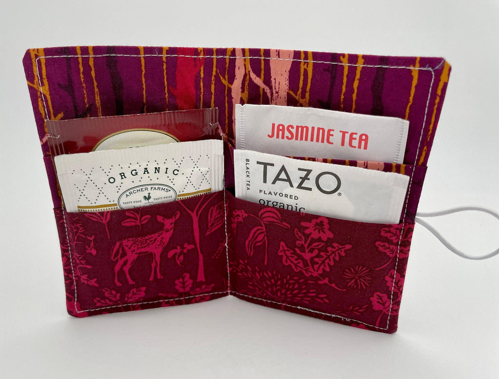 Tea Wallet, Tea Bag Holder, Red Tea Bag Wallet, Teabag Wallet, Teabag Holder, Tea Bag Organizer - Forest Magenta