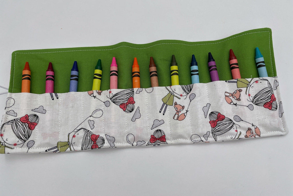 Crayon Roll, Crayon Caddy, Crayons Included, Girl Stocking Stuffer, Dog Crayon Case - Girl and Fox Friends