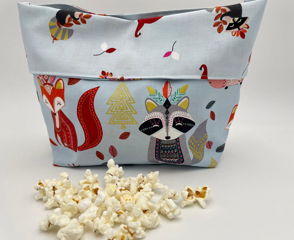 Reusable Popcorn Bag, Reusable Microwave Popcorn, Microwave Popcorn Cozy, Eco-Friendly Snack Holder - Afternoon Animals