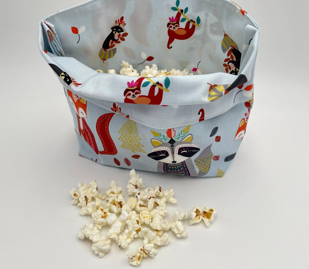 Reusable Popcorn Bag, Reusable Microwave Popcorn, Microwave Popcorn Cozy, Eco-Friendly Snack Holder - Afternoon Animals