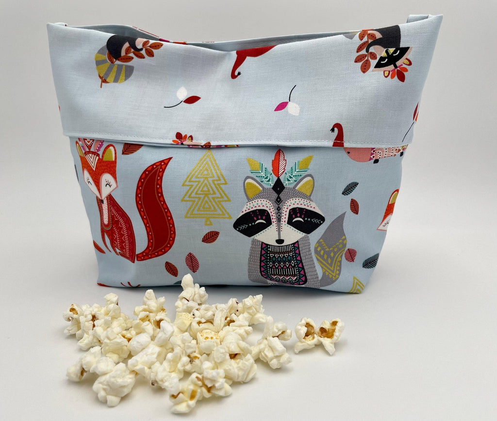 Reusable Popcorn Bag, Reusable Microwave Popcorn, Microwave Popcorn Cozy, Eco-Friendly Snack Holder - Afternoon Animals