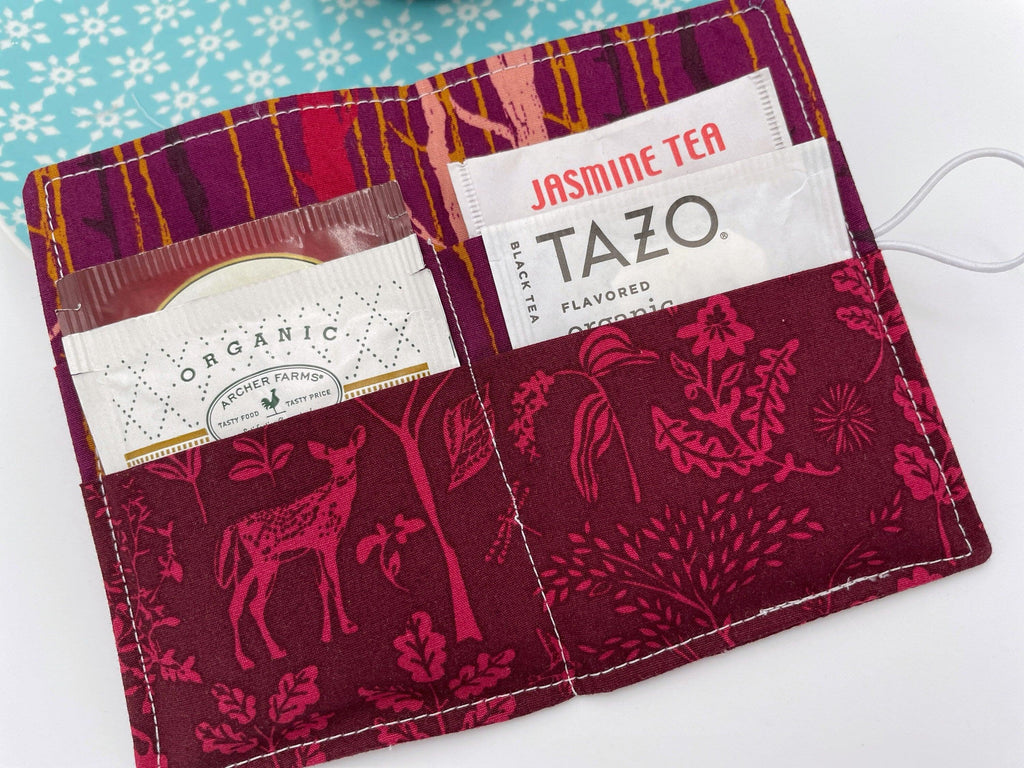 Tea Wallet, Tea Bag Holder, Red Tea Bag Wallet, Teabag Wallet, Teabag Holder, Tea Bag Organizer - Forest Magenta