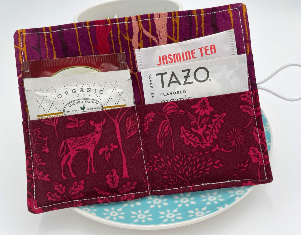 Tea Wallet, Tea Bag Holder, Red Tea Bag Wallet, Teabag Wallet, Teabag Holder, Tea Bag Organizer - Forest Magenta