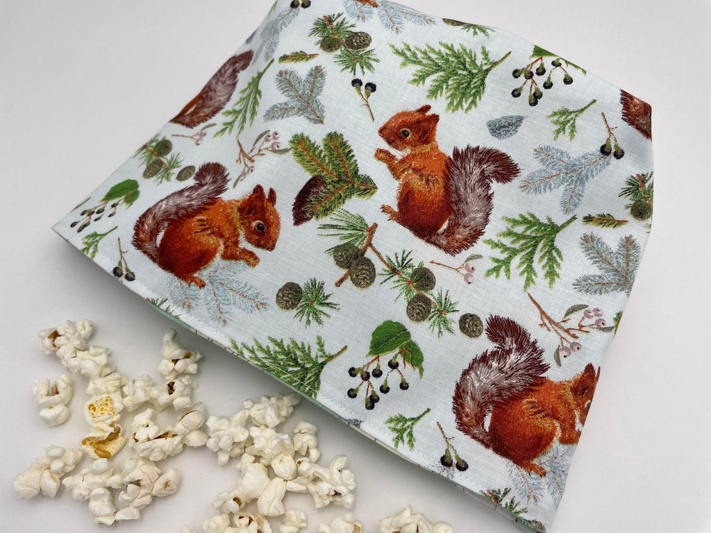 Reusable Popcorn Bag, Reusable Microwave Popcorn, Microwave Popcorn Cozy, Eco-Friendly Snack Holder - Squirrels