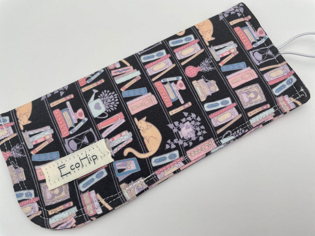 Fabric Eyeglass Case, Slip On Sunglass Sleeve, Reading Glasses Pouch, Eyeglass Holder - Book Lover Library