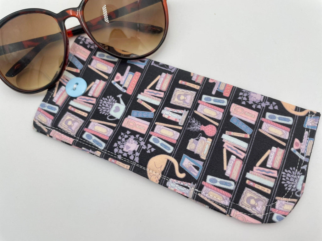 Fabric Eyeglass Case, Slip On Sunglass Sleeve, Reading Glasses Pouch, Eyeglass Holder - Book Lover Library