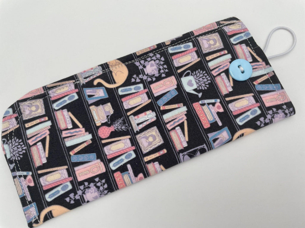 Fabric Eyeglass Case, Slip On Sunglass Sleeve, Reading Glasses Pouch, Eyeglass Holder - Book Lover Library