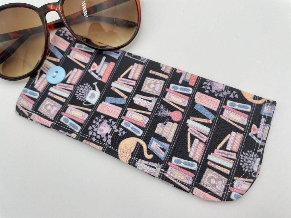 Fabric Eyeglass Case, Slip On Sunglass Sleeve, Reading Glasses Pouch, Eyeglass Holder - Book Lover Library