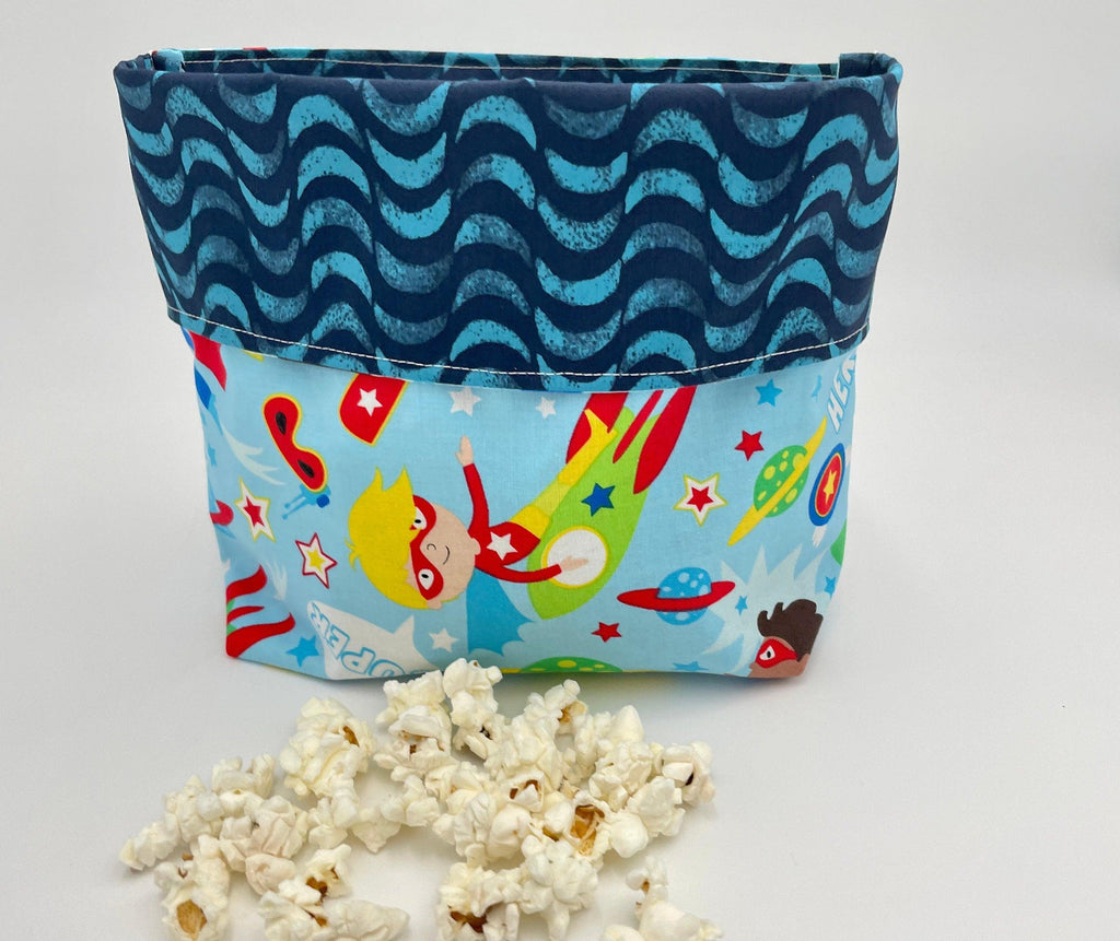 Reusable Popcorn Bag, Reusable Microwave Popcorn, Microwave Popcorn Cozy, Eco-Friendly Snack Holder - Super Hero Boys Space