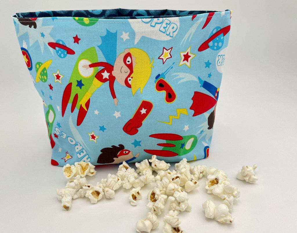 Reusable Popcorn Bag, Reusable Microwave Popcorn, Microwave Popcorn Cozy, Eco-Friendly Snack Holder - Super Hero Boys Space