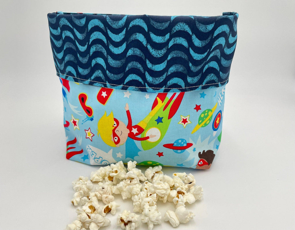 Reusable Popcorn Bag, Reusable Microwave Popcorn, Microwave Popcorn Cozy, Eco-Friendly Snack Holder - Super Hero Boys Space