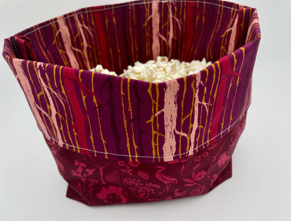 Reusable Popcorn Bag, Reusable Microwave Popcorn, Microwave Popcorn Cozy, Eco-Friendly Snack Holder - Forest Magenta