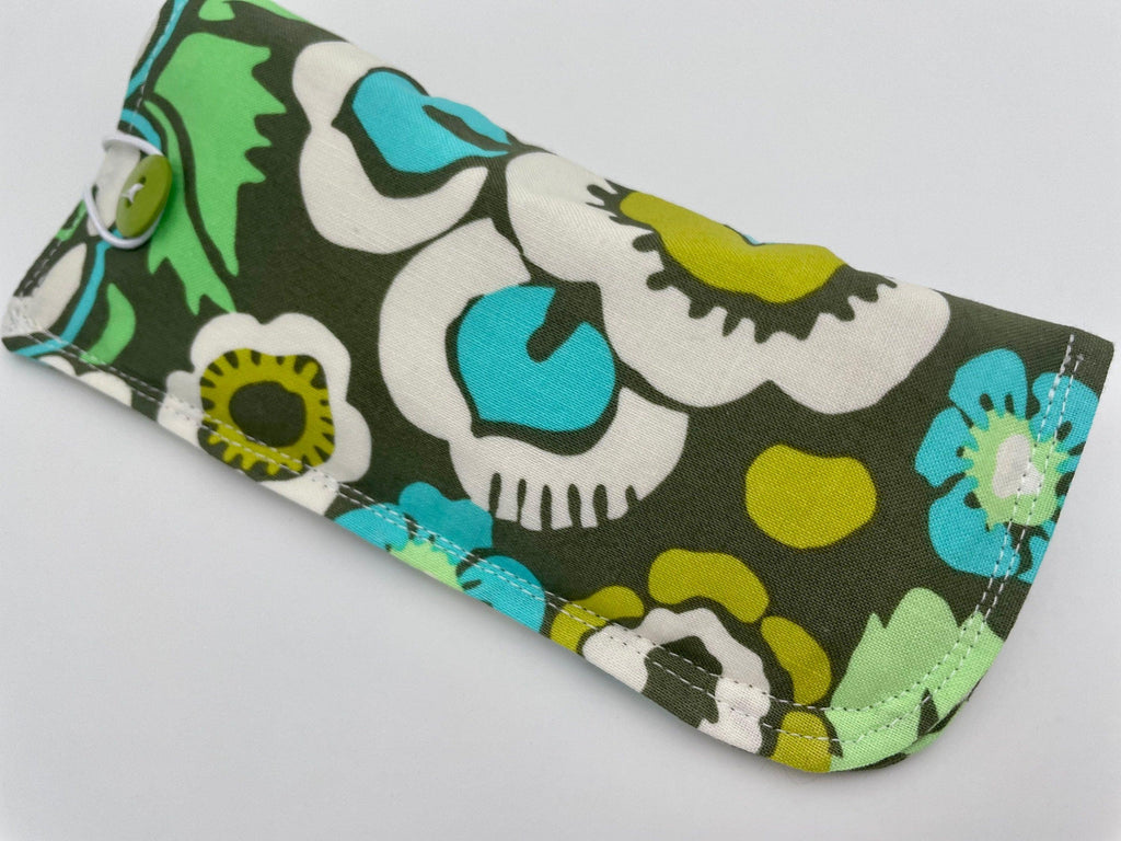 Fabric Eyeglass Case, Sunglasses Sleeve, Soft Eyeglass Pouch, Eye Glasses Cover, Reading Glasses Case, Glasses Holder - Green Floral