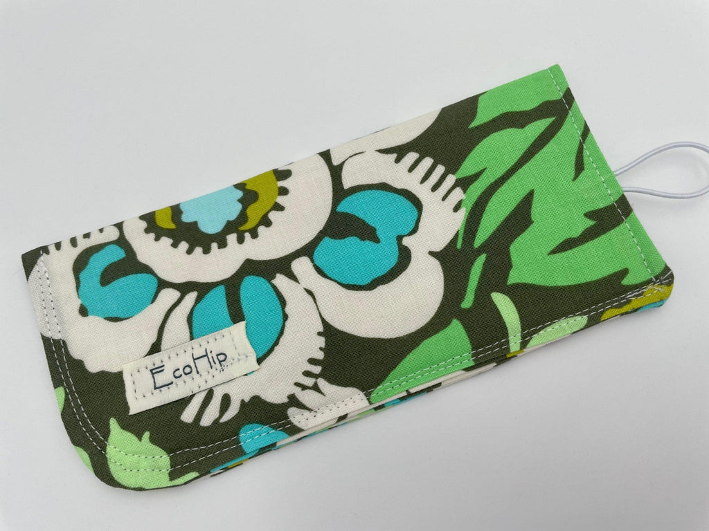 Fabric Eyeglass Case, Sunglasses Sleeve, Soft Eyeglass Pouch, Eye Glasses Cover, Reading Glasses Case, Glasses Holder - Green Floral