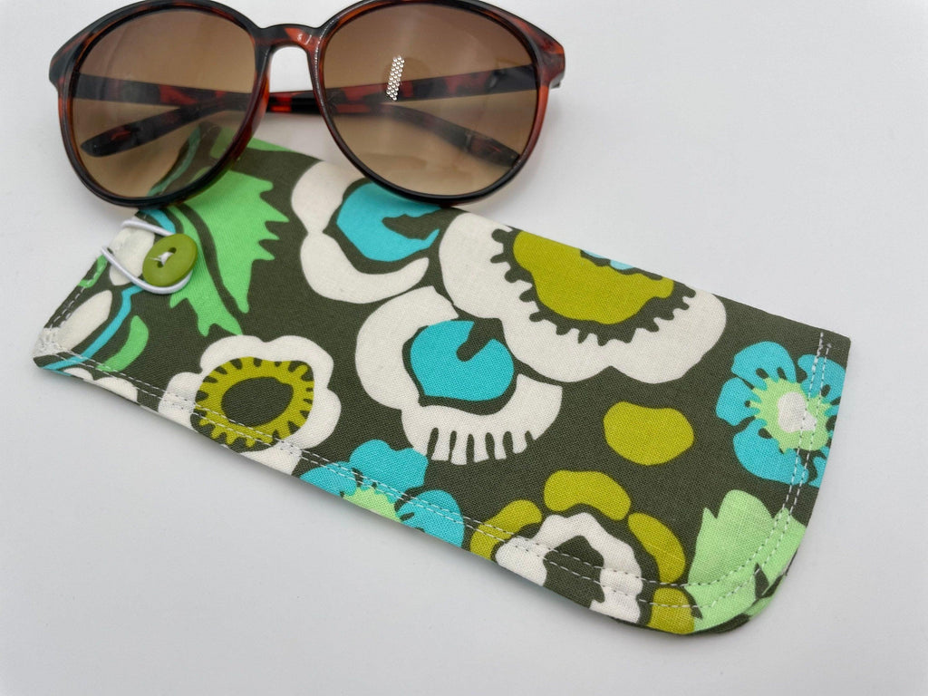 Fabric Eyeglass Case, Sunglasses Sleeve, Soft Eyeglass Pouch, Eye Glasses Cover, Reading Glasses Case, Glasses Holder - Green Floral