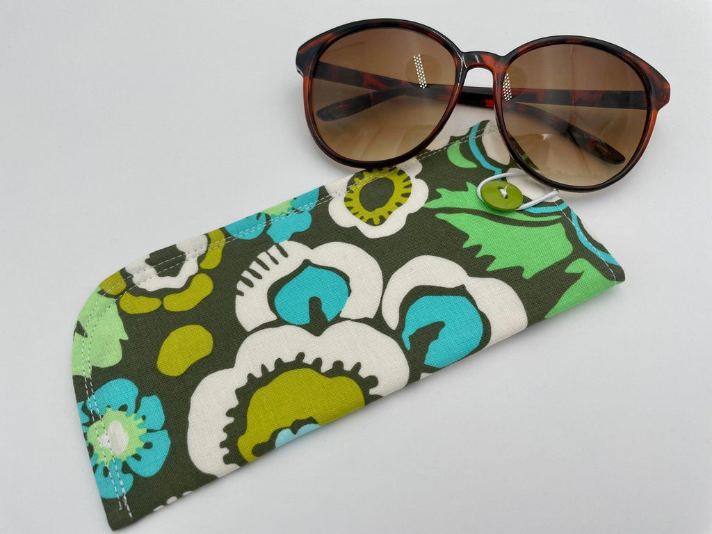 Fabric Eyeglass Case, Sunglasses Sleeve, Soft Eyeglass Pouch, Eye Glasses Cover, Reading Glasses Case, Glasses Holder - Green Floral