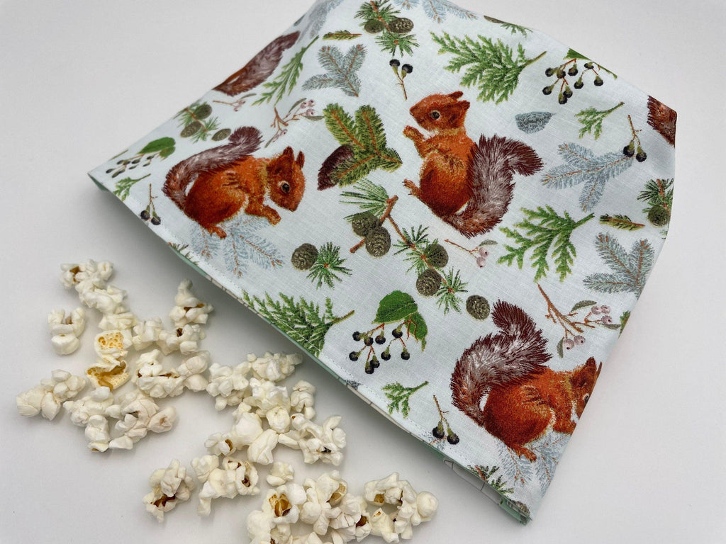 Reusable Popcorn Bag, Reusable Microwave Popcorn, Microwave Popcorn Cozy, Eco-Friendly Snack Holder - Squirrels