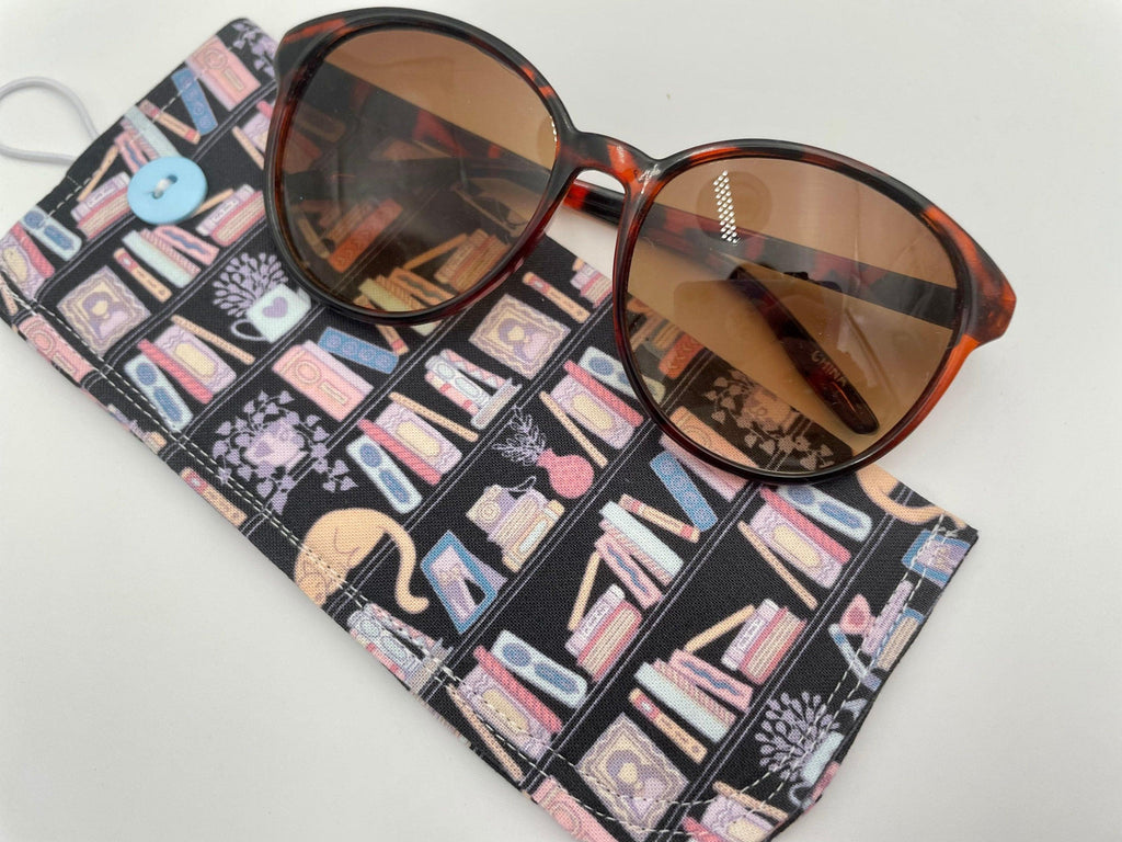 Fabric Eyeglass Case, Slip On Sunglass Sleeve, Reading Glasses Pouch, Eyeglass Holder - Book Lover Library