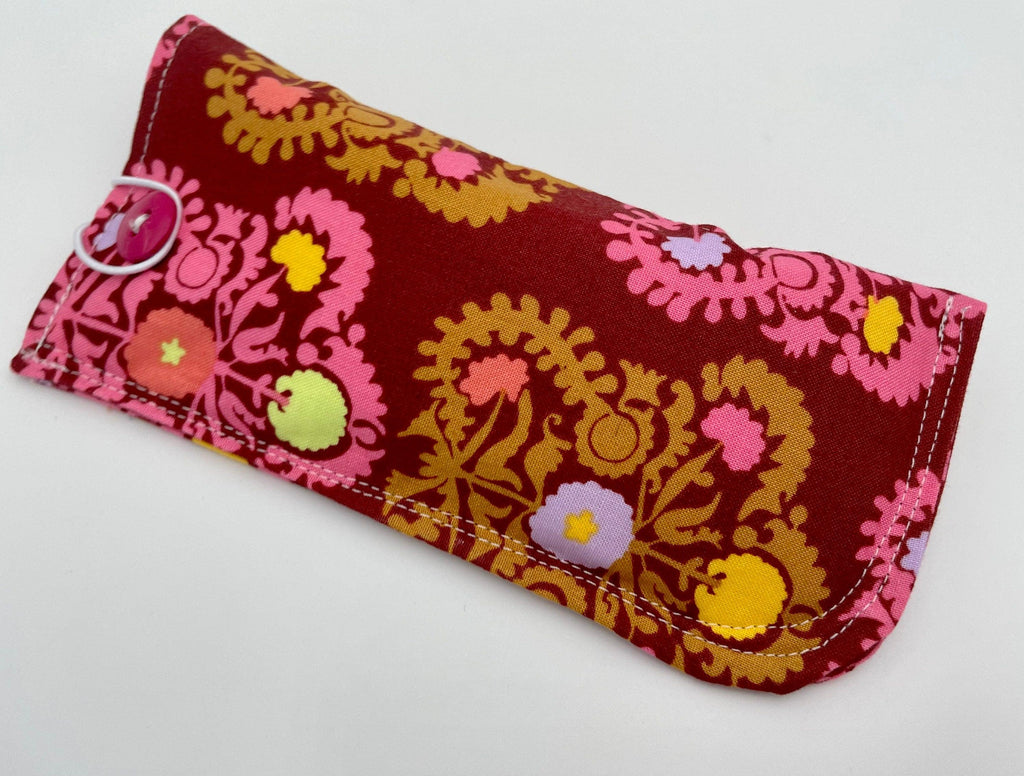 Fabric Eyeglass Case, Sunglass Sleeve, Soft Eyeglass Pouch, Eye Glasses Cover, Reading Glasses Holder, Glasses Case - Brown Damask