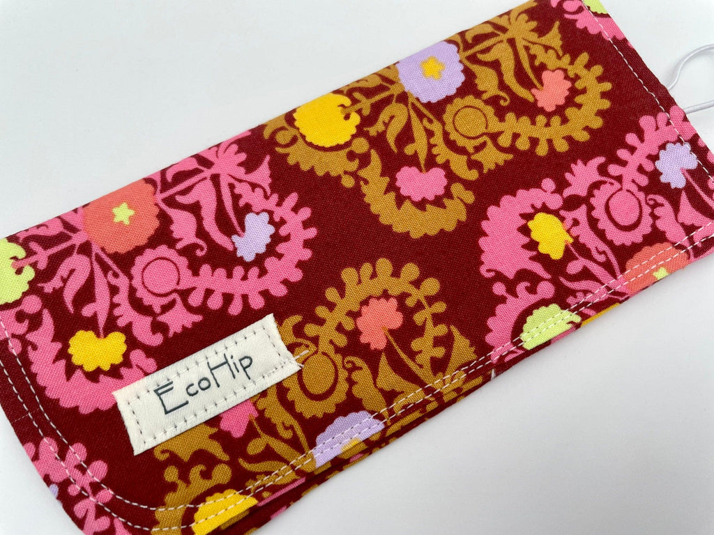 Fabric Eyeglass Case, Sunglass Sleeve, Soft Eyeglass Pouch, Eye Glasses Cover, Reading Glasses Holder, Glasses Case - Brown Damask