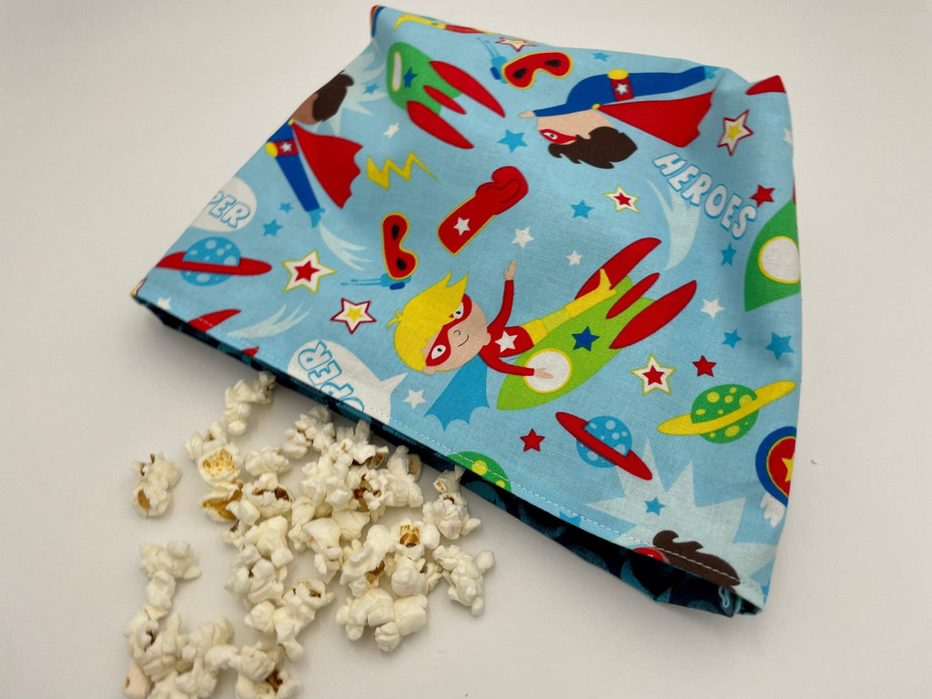 Reusable Popcorn Bag, Reusable Microwave Popcorn, Microwave Popcorn Cozy, Eco-Friendly Snack Holder - Super Hero Boys Space