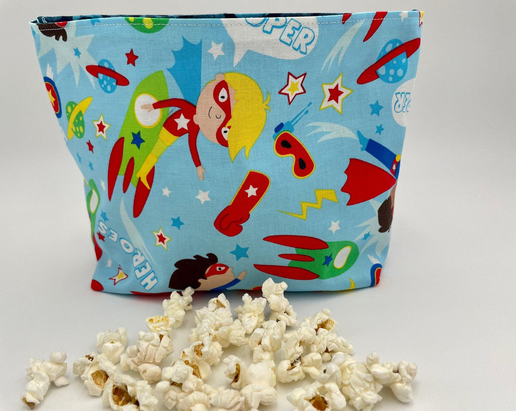 Reusable Popcorn Bag, Reusable Microwave Popcorn, Microwave Popcorn Cozy, Eco-Friendly Snack Holder - Super Hero Boys Space