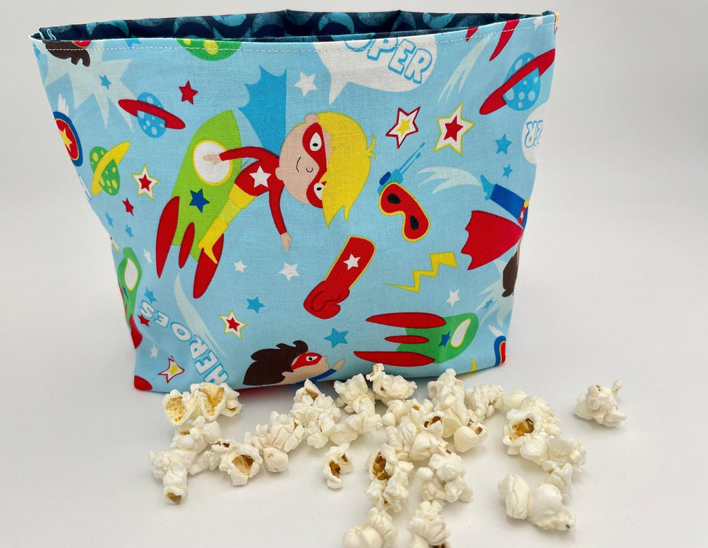 Reusable Popcorn Bag, Reusable Microwave Popcorn, Microwave Popcorn Cozy, Eco-Friendly Snack Holder - Super Hero Boys Space