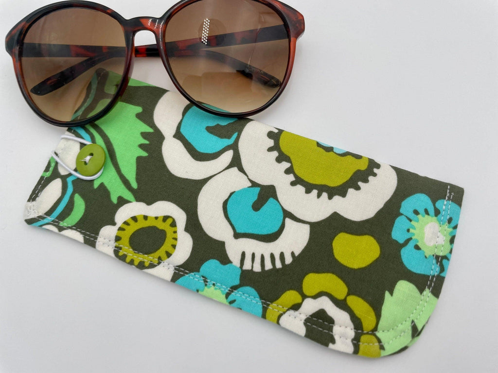 Fabric Eyeglass Case, Sunglasses Sleeve, Soft Eyeglass Pouch, Eye Glasses Cover, Reading Glasses Case, Glasses Holder - Green Floral