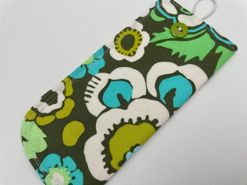 Fabric Eyeglass Case, Sunglasses Sleeve, Soft Eyeglass Pouch, Eye Glasses Cover, Reading Glasses Case, Glasses Holder - Green Floral