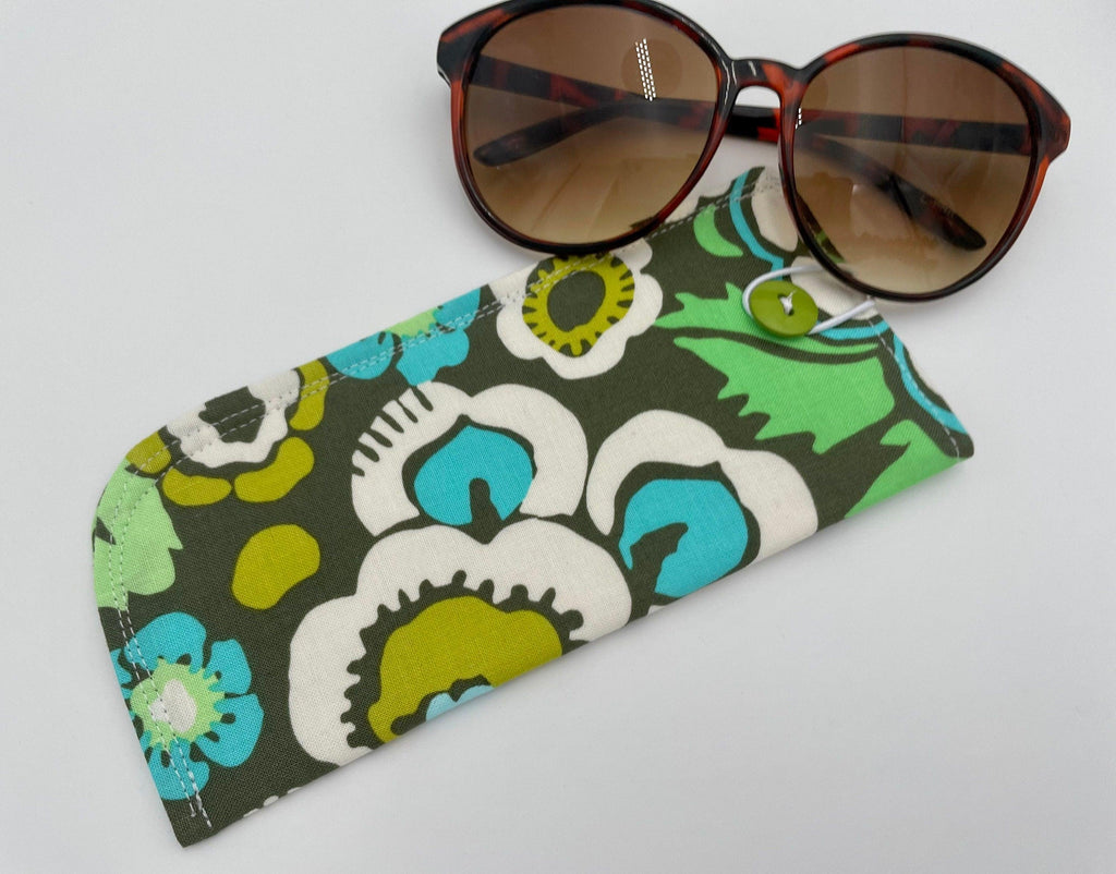 Fabric Eyeglass Case, Sunglasses Sleeve, Soft Eyeglass Pouch, Eye Glasses Cover, Reading Glasses Case, Glasses Holder - Green Floral