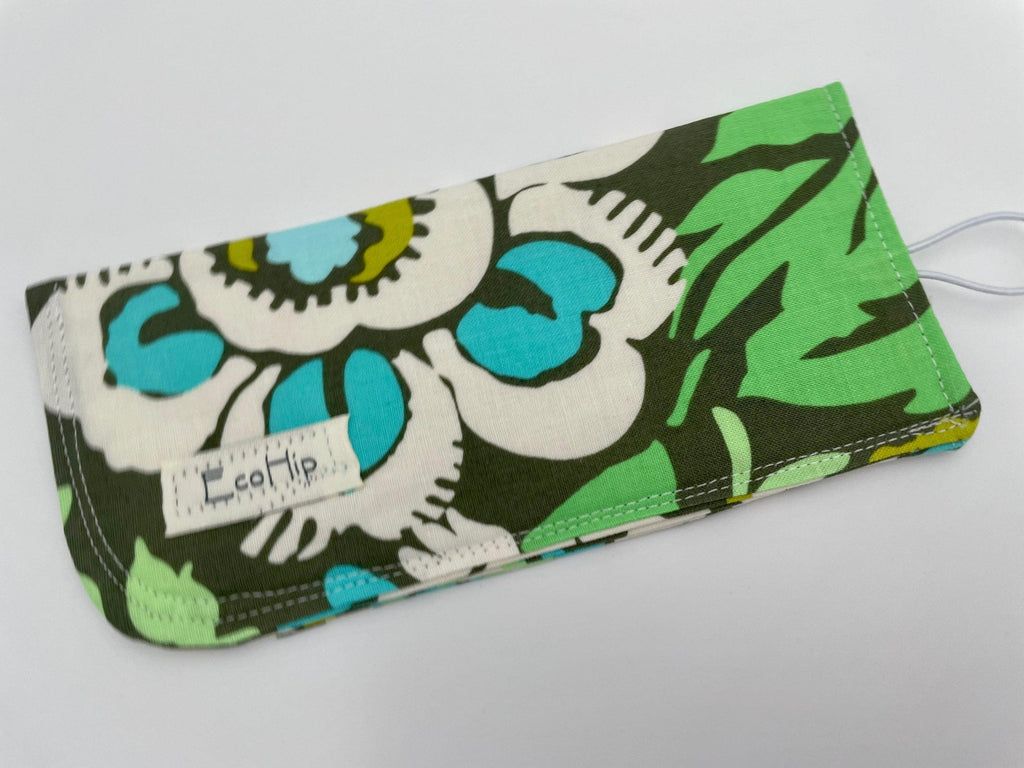 Fabric Eyeglass Case, Sunglasses Sleeve, Soft Eyeglass Pouch, Eye Glasses Cover, Reading Glasses Case, Glasses Holder - Green Floral