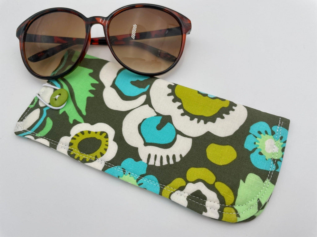 Fabric Eyeglass Case, Sunglasses Sleeve, Soft Eyeglass Pouch, Eye Glasses Cover, Reading Glasses Case, Glasses Holder - Green Floral