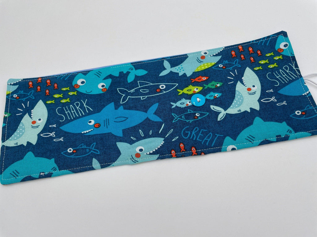 Crayon Roll, Crayon Caddy, Travel Toy, Kids Stocking Stuffer, Crayons Included - Sharks Blue