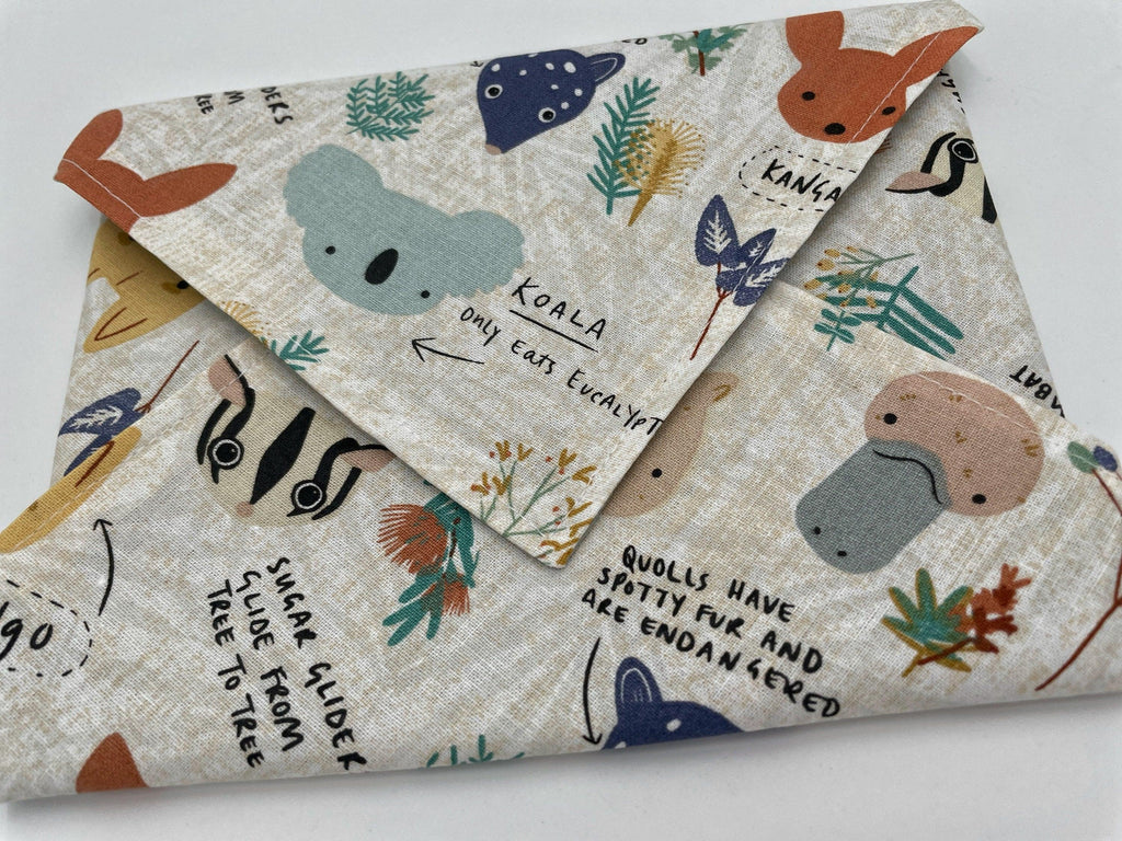 Reusable Sandwich Bag, Sandwich Wrap , Reusable Sandwich Mat, Sandwich Holder - Australian Animals